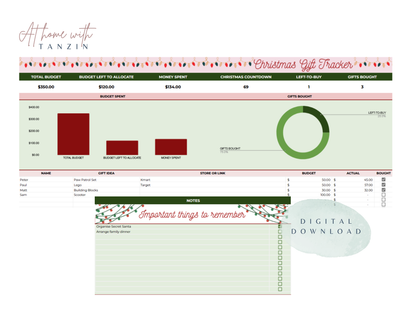 Christmas Gift Tracker - Digital Download